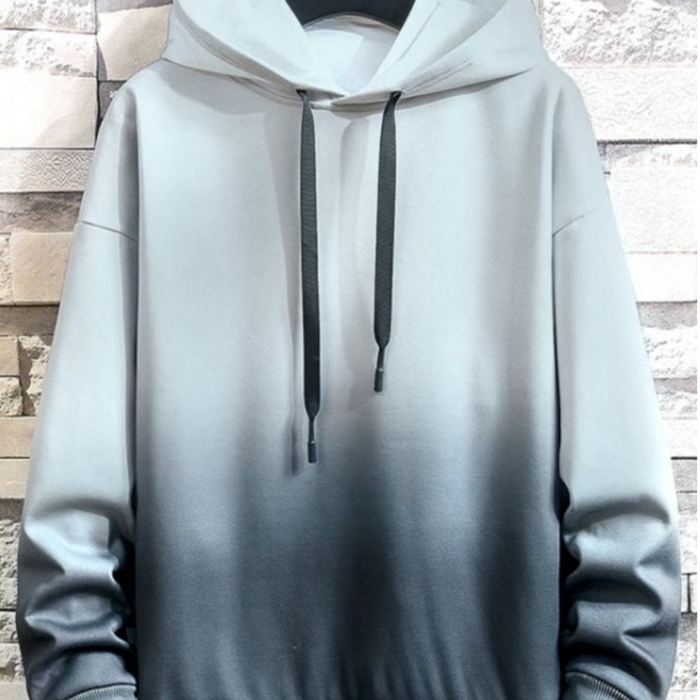 Light Dark Gray Ombre Mens Hoodie Sweatshirt - Picture 2 of 4